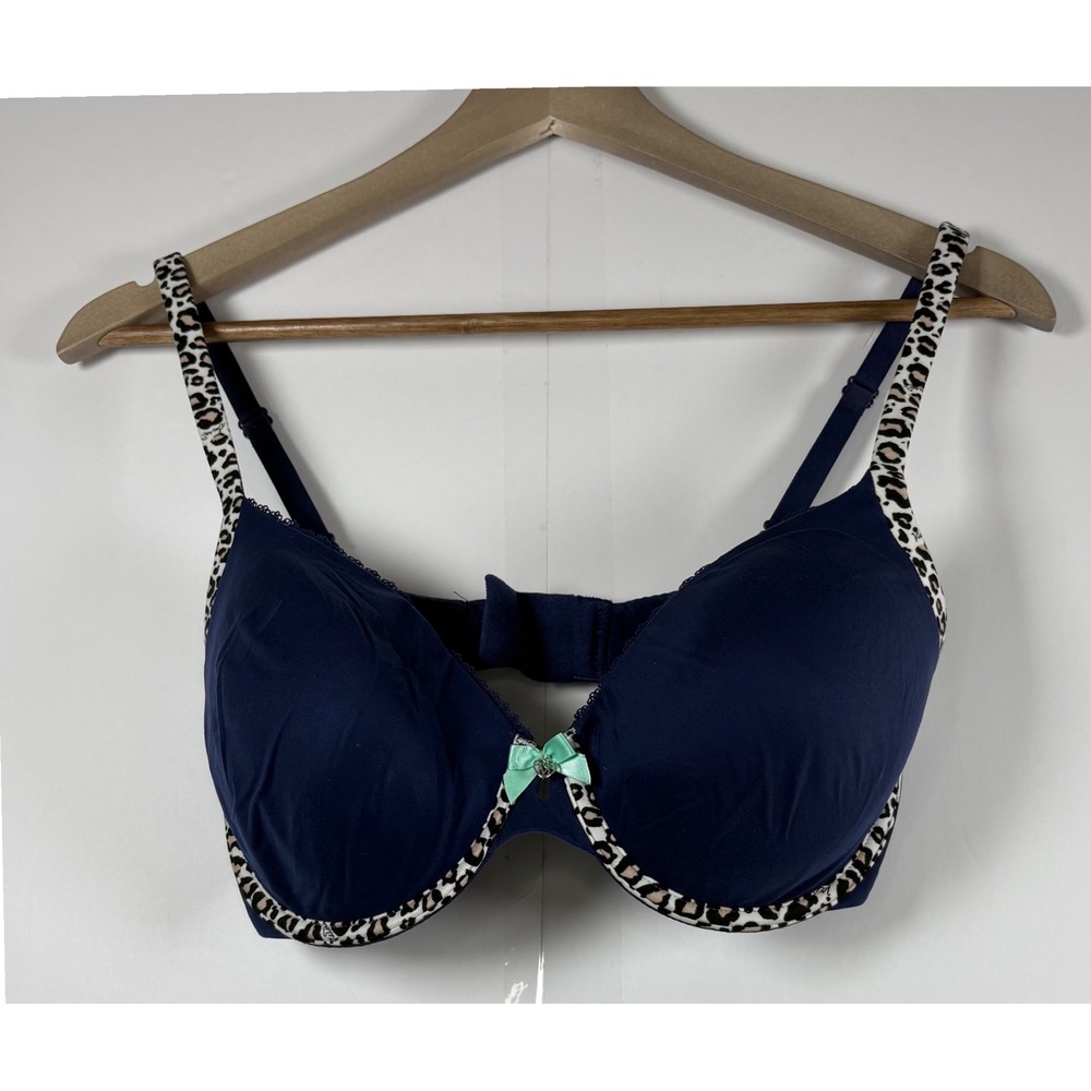 Body By Victoria's Secret Navy Leopard Bow Rare Lined Demi Underwire Bra Sz 32DD